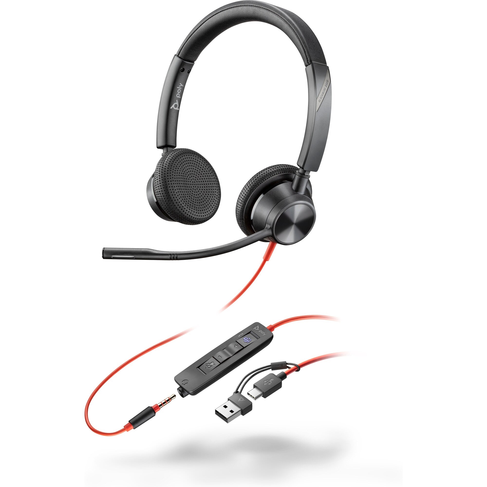 Poly Blackwire 3325 Stereo Microsoft Teams Certified USB-C Headset +3.5mm Plug +USB-C/A Adapter  8X222AA