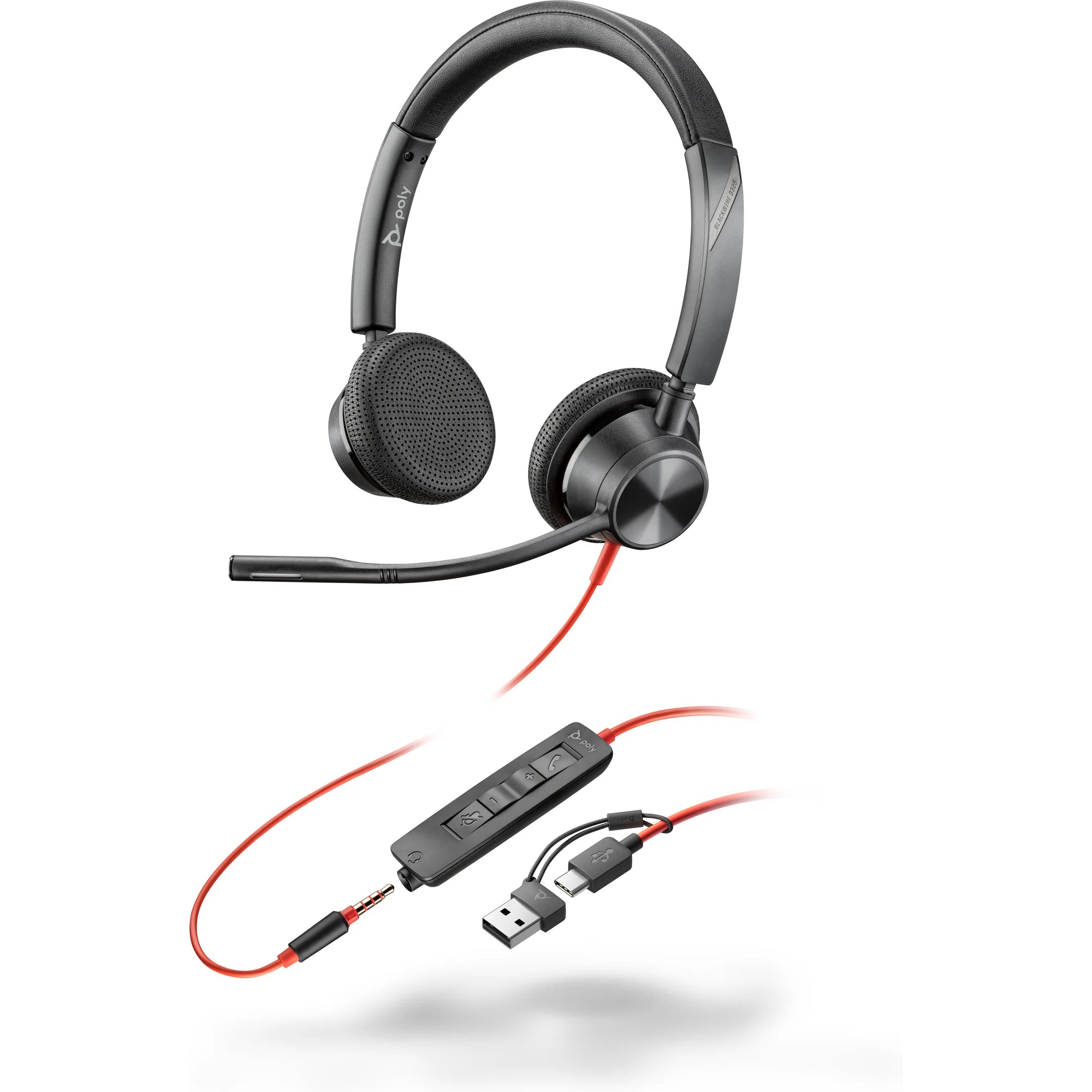 Poly Blackwire 3325 Stereo USB-C Headset +3.5mm Plug +USB-C/A Adapter 8X221AA